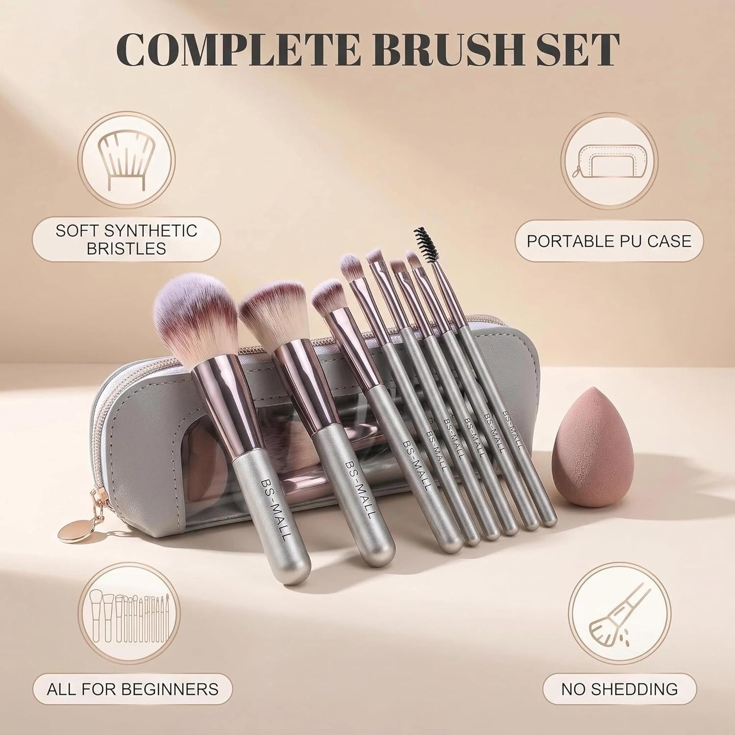 Travel Makeup Brush Set with Case & Sponge for Foundation Powder Blush 14 thumbnail 2