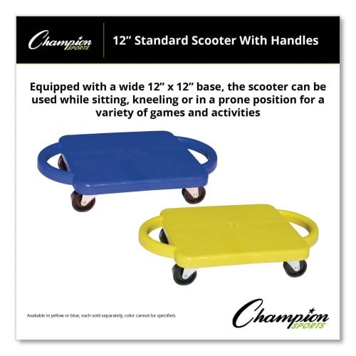 Champion Sports Scooter with Handles, Blue/Yellow, 4 Rubber Swivel Casters, Plastic, 12 x 12 (PGH12) thumbnail 3