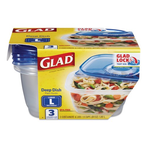 Glad Deep Dish Food Storage Containers, 64 oz, Plastic, 3/Pack (70045PK) thumbnail 2
