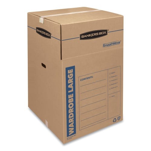Bankers Box Smooth Move Wardrobe Box, Regular Slotted Container (RSC), 24" x 24" x 40", Brown/Blue, 3/Carton (7711001)