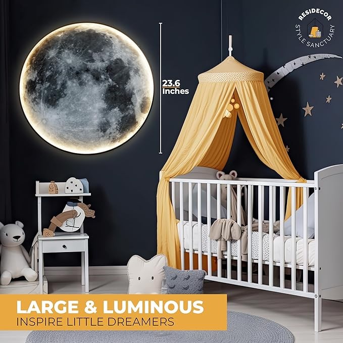 Dimmable Modern Moon Wall Lamp 20W LED 23.6 inch Wall Light Fixture Plug in with Remote Control Wall Light for Hallway Office Living Room Bedroom Spa Study Cafe Decoration thumbnail 3
