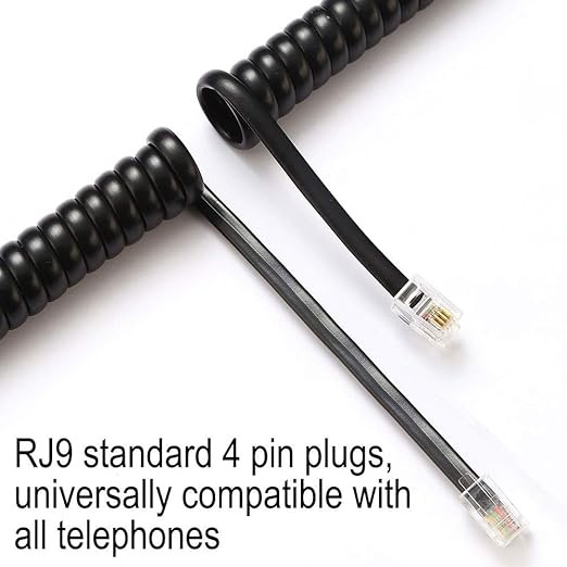 Telephone Cord, Phone Cord,Handset Cord, Black, 2 Pack, Universally Compatible thumbnail 2