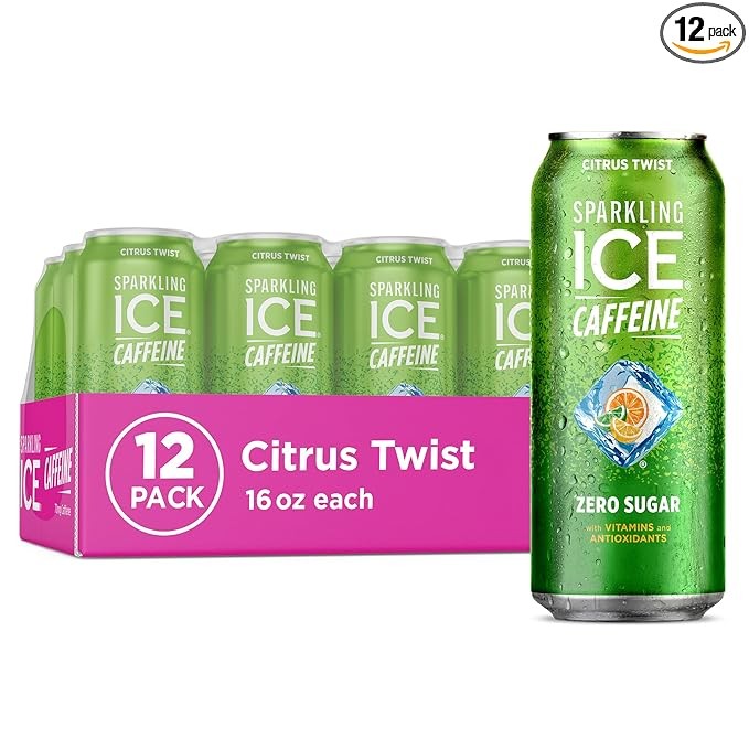 Sparkling Ice Caffeine Citrus Twist Sparkling Water with Caffeine, Zero Sugar, with Antioxidants and Vitamins,16 fl oz Cans (Pack Of 12)