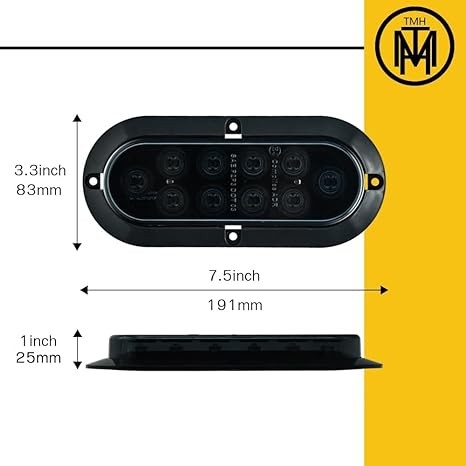 TMH 6" Oval Smoked Lens/Red LED Trailer Tail Light Surface Mount 10 LED Waterproof Stop Brake Turn Trailer Lights for Truck RV Bus Lorry Low-High Brightness 12V DC, 2PCS thumbnail 3