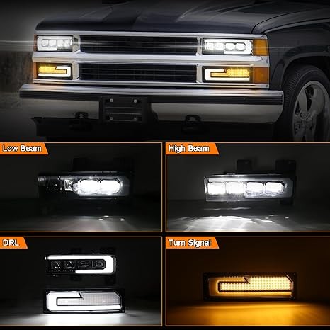 LED Headlight Assembly 500% Bright Anti-glare Headlights with Welcome DRL Turn Signal Compatible with 1988-1998 Chevy GMC C/K 1500 2500 3500 Suburban Silverado Tahoe Yukon thumbnail 5