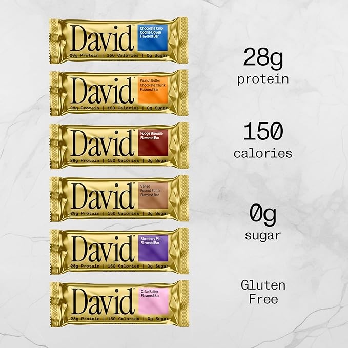 David, Protein Bar, Variety Pack, Pack of 6 Protein Bars | 28g of Protein | 150 Calories | 0g of Sugar - High Protein, Low Carb, Gluten Free Protein Bar thumbnail 5