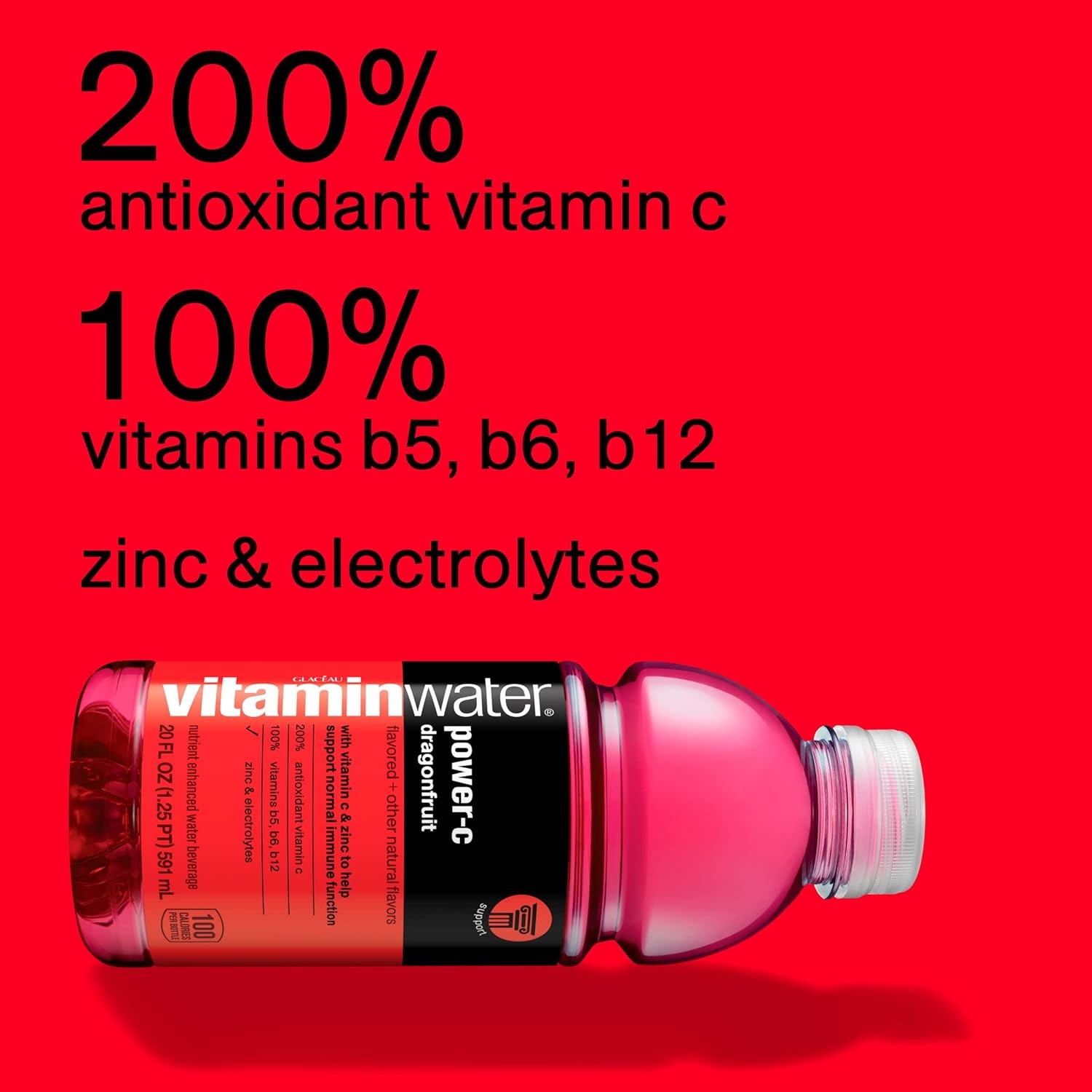 vitaminwater power-c electrolyte enhanced water w/vitamins, dragonfruit drinks, 20 fl oz, 12 Pack thumbnail 3