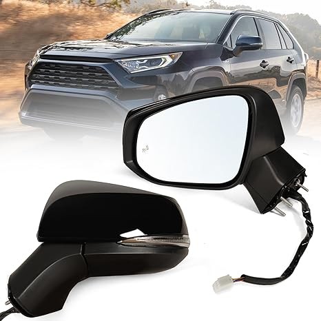 Left Driver Side Mirror Fits 2019-2023 Toyota Rav4 with Power Heated Turn Signal and Blind Spot Match Midnight Black Metallic Replace 879400R271(8 Pins)