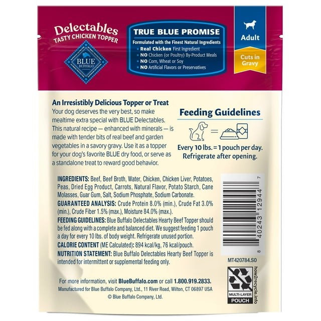 Blue Buffalo Delectables Natural Wet Dog Food Toppers, Hearty Beef, 3-oz Pouch thumbnail 2