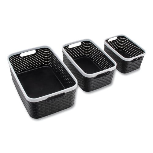 Advantus Open Lid Storage Bin, Assorted Sizes, Black/White, 3/Pack (39220) thumbnail 5