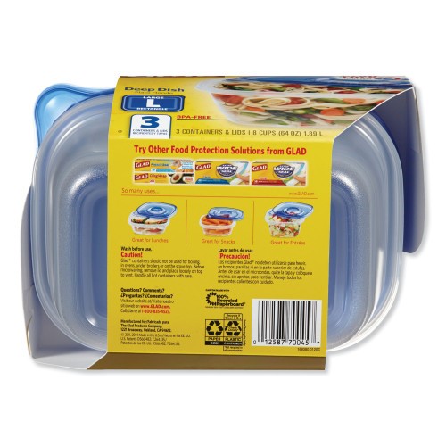 Glad Deep Dish Food Storage Containers, 64 oz, Plastic, 3/Pack (70045PK) thumbnail 4