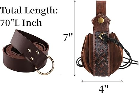 2 Pcs Medieval Viking Belt Set with Pouch, Renaissance Leather Belt and Waist Bag, Vintage Knight Accessories for Halloween Cosplay thumbnail 6