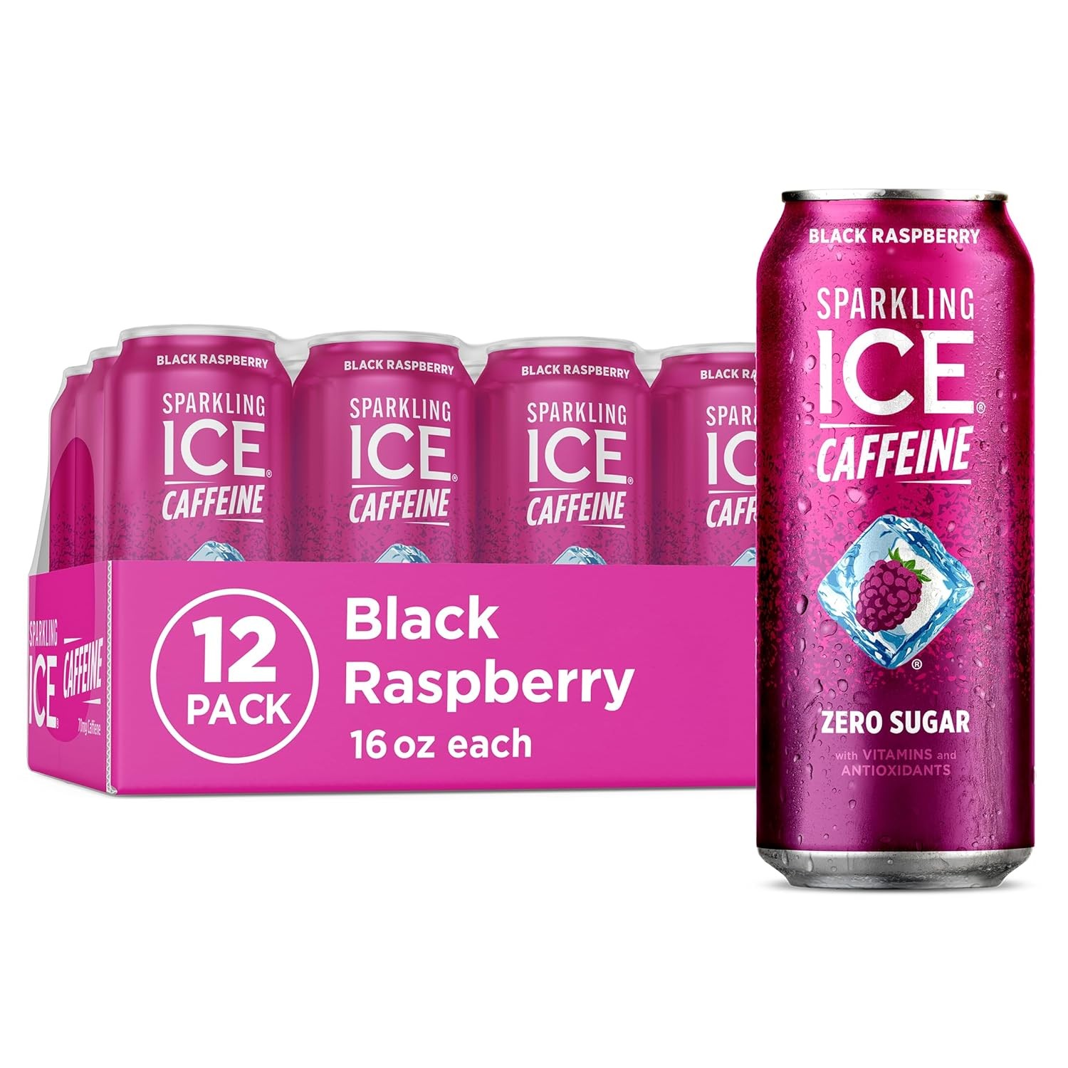Sparkling Ice, Black Raspberry Sparkling Water, Zero Sugar Flavored Water, with Vitamins and Antioxidants, Low Calorie Beverage, 17 fl oz Bottles (Pack of 12)