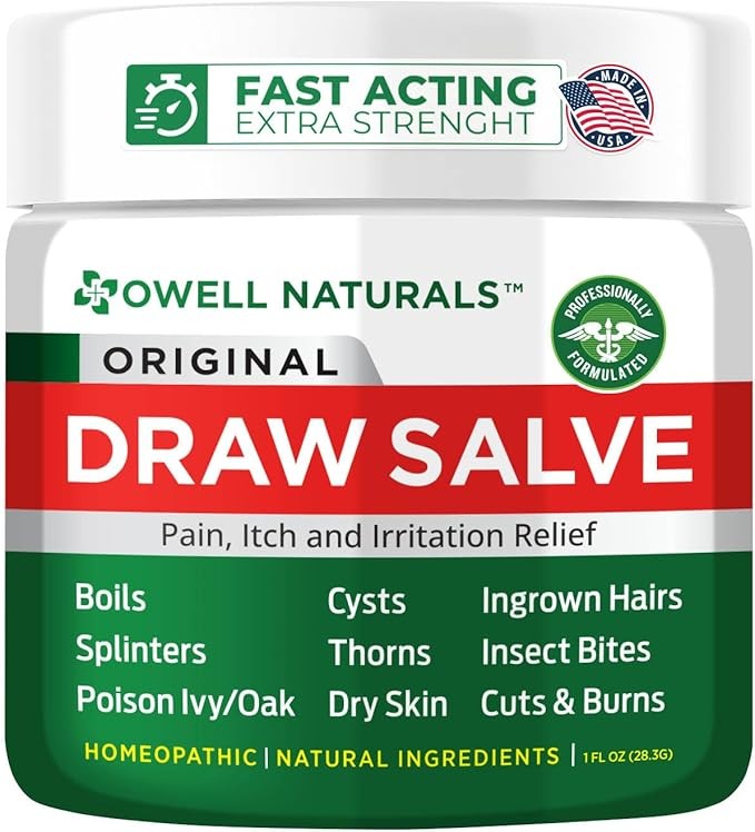 OWELL Naturals Drawing Salve Ointment 1oz, ingrown Hair, Boil, Splinter Remover, Bug Spider Bites, bee Sting, Mosquito bite Itch, Poison Ivy