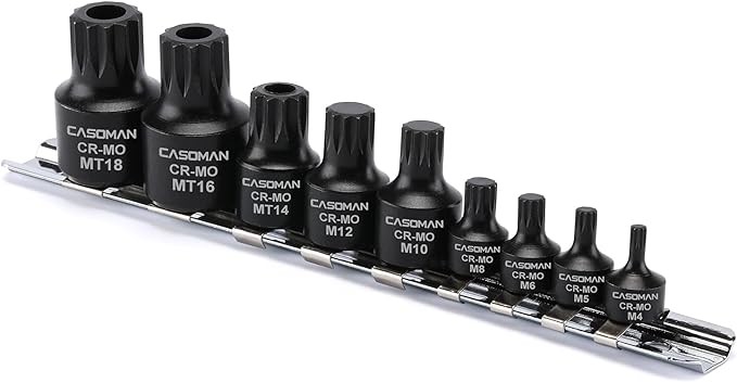 CASOMAN 9-Piece Low Profile Impact Triple Square Bit Socket Set, Includes Storage Rail, 1/4", 3/8" and 1/2" Drive, CR-MO Steel, Designed for Impact Use