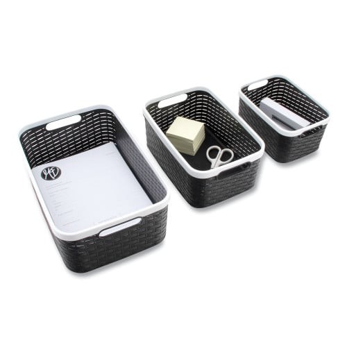 Advantus Open Lid Storage Bin, Assorted Sizes, Black/White, 3/Pack (39220) thumbnail 2