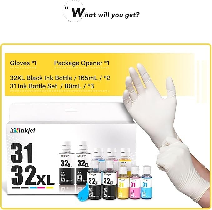 31 Ink Bottle Set, 32XL Black Ink Bottle Compatible for HP Smart Tank 7602 6001 5101 5000 7300 7301 520 580, 31 32 XL Ink Bottles Set for Smart Tank Plus 651 551 Refill thumbnail 6