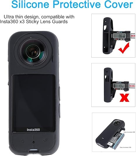 PellKing Camera Protective Accessories Kit for Insta360 X3, Insta 360 X3 Bundle Include Lens Guard/Silicone Protective Cover/Screen Protectors/Camera Case thumbnail 3