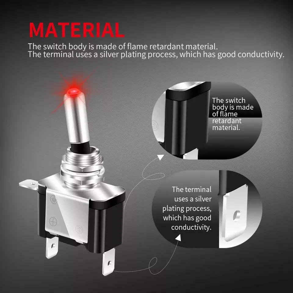 Red 12V LED Toggle Switch with Safety Cover - 2 Pack Heavy Duty thumbnail 3