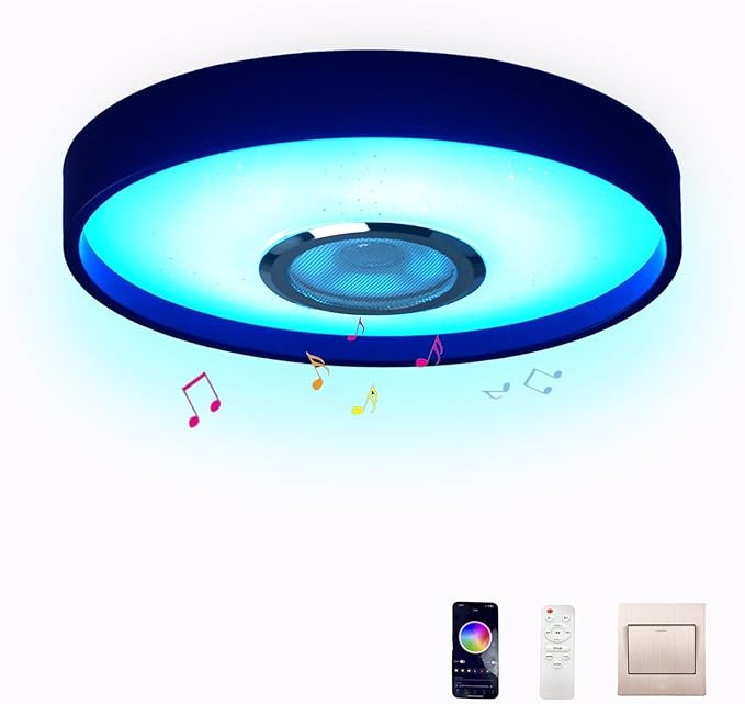 Smart LED Waterproof Shower Ceiling Light Fixture With Bluetooth Speaker,11Inch 18W,3000-6500K,Dinmmable Music Lamp RGB Color Changing With App+2.4G Remote Control For Bathroom,Bedroom,Kids Room