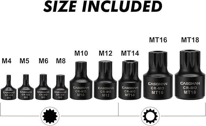 CASOMAN 9-Piece Low Profile Impact Triple Square Bit Socket Set, Includes Storage Rail, 1/4", 3/8" and 1/2" Drive, CR-MO Steel, Designed for Impact Use thumbnail 2