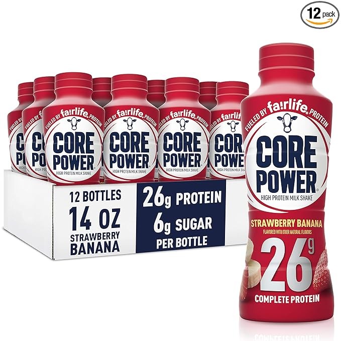 Core Power Protein Shake, Strawberry Banana, 26g Bottle, 14oz, 12 Pack
