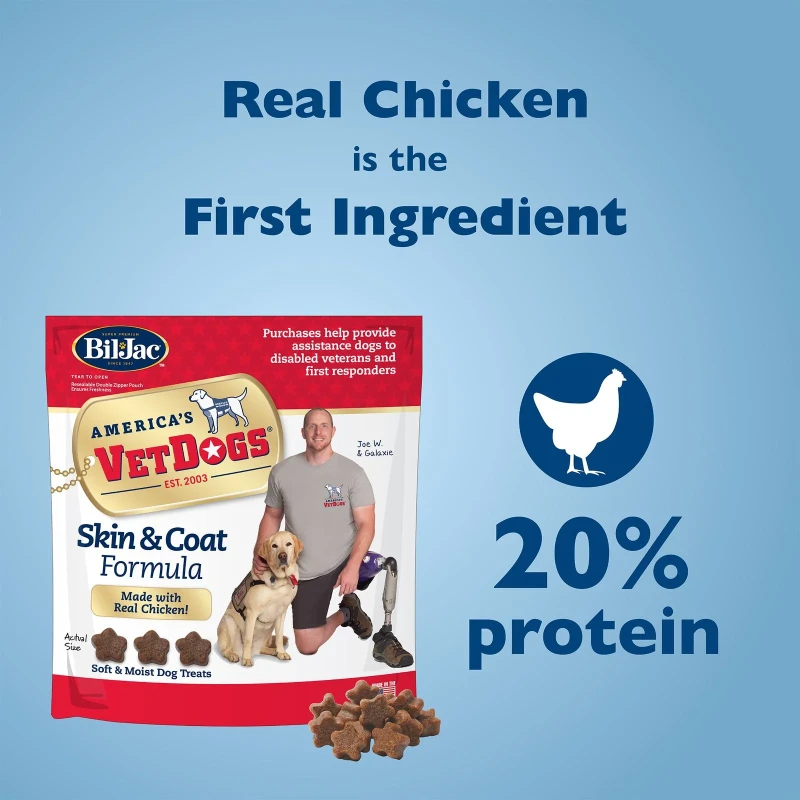 Bil-Jac VetDogs Veteran's K-9 Corps Skin & Coat Formula, Soft & Moist Dog Treats, Chicken, 10 oz thumbnail 8