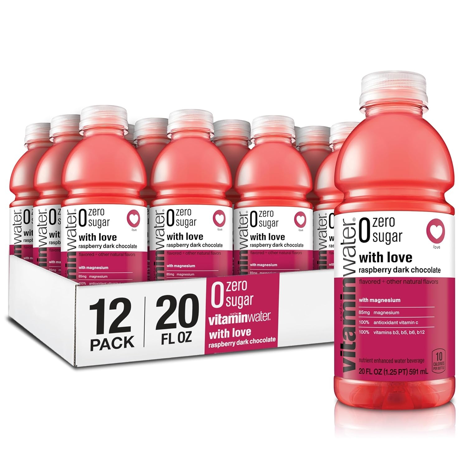 vitaminwater zero with love nutrient enhanced water w/vitamins, raspberry dark chocolate, 20 fl oz, 12 Pack