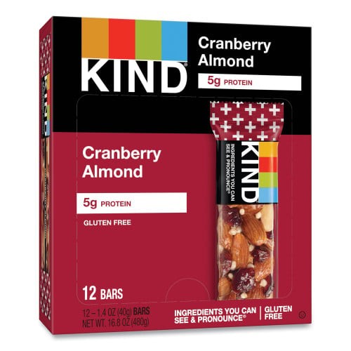KIND Plus Nutrition Boost Bar, Cranberry Almond and Antioxidants, 1.4 oz, 12/Box (17211)
