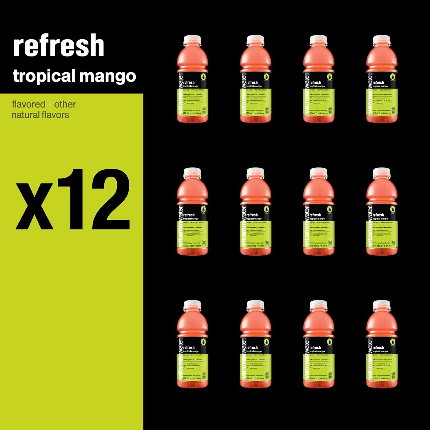 vitaminwater refresh electrolyte enhanced water w/vitamins, tropical mango drinks, 20 fl oz, 12 Pack thumbnail 3