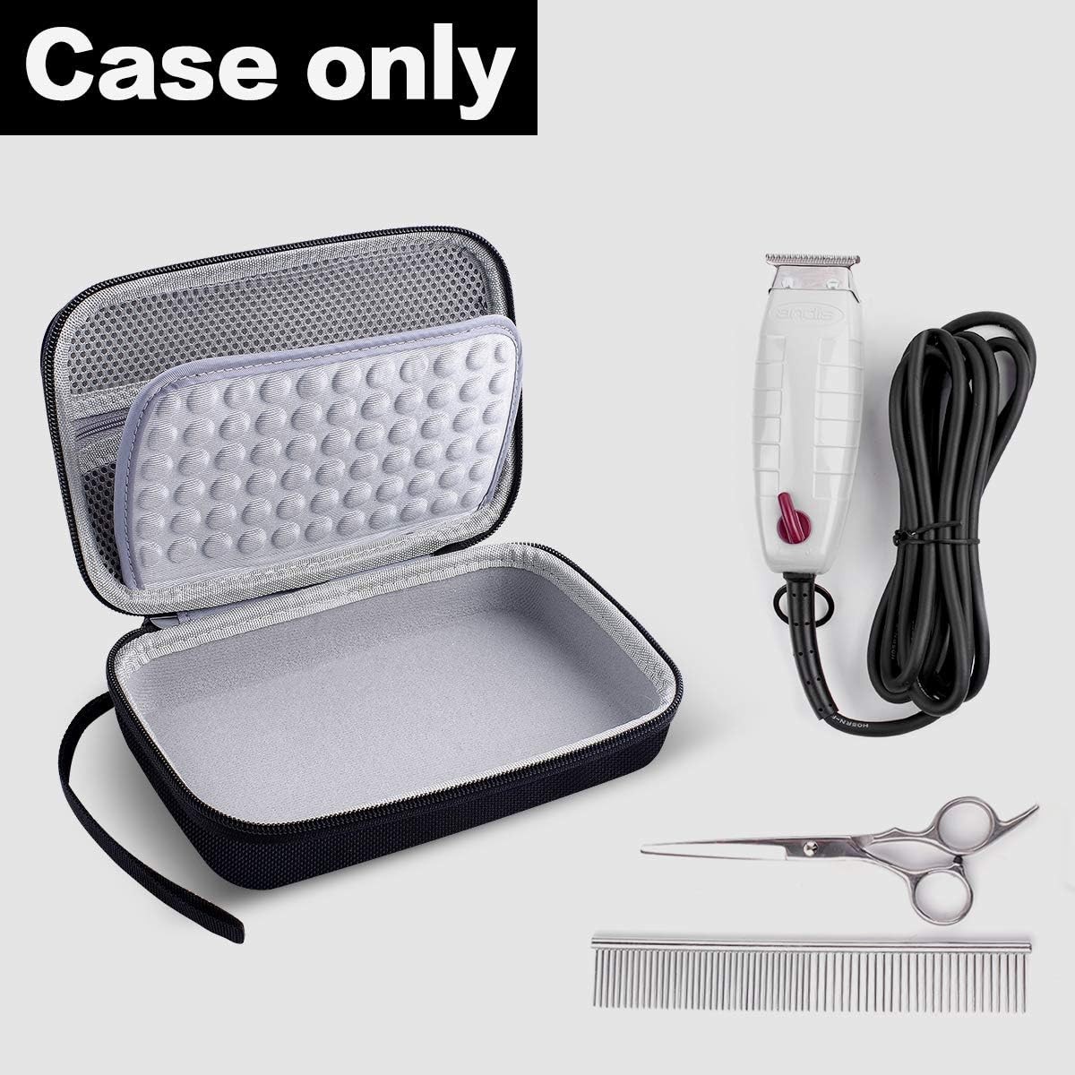 Case for Andis Professional T-Outliner Beard & Hair Trimmer, Model GTO 04780/04710/04603/04775, with Mesh Pocket for Attachment Set - Bag Only (Black+Grey Inner) thumbnail 8