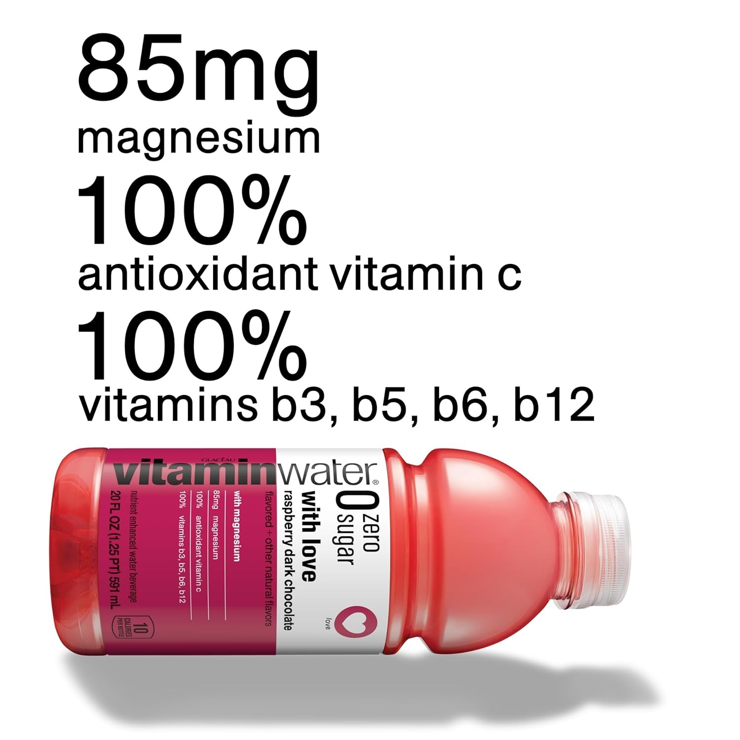 vitaminwater zero with love nutrient enhanced water w/vitamins, raspberry dark chocolate, 20 fl oz, 12 Pack thumbnail 2