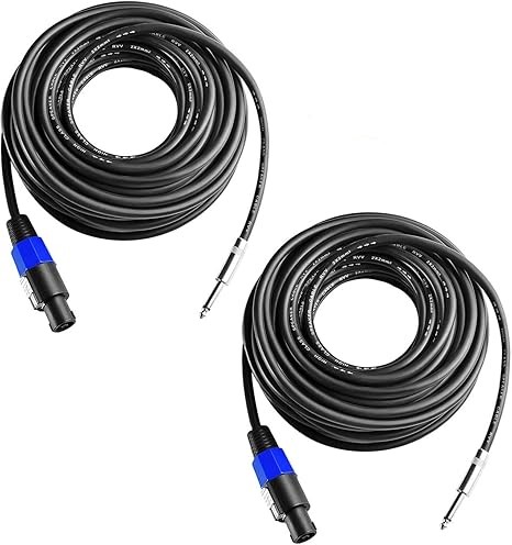 2Pcs 50 Feet Professional Speakon to 1/4 Speaker Cable, Pair 50 ft 12 Gauge Speakon to 1/4 Male TRS Inch Audio Amplifier Connection Heavy Duty Cord Wire with Twist Lock (50Feet-2Pack)