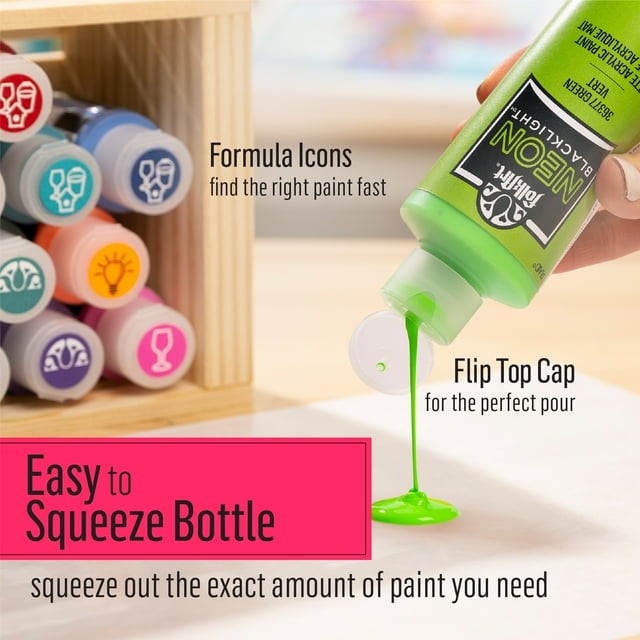 FolkArt Neon Blacklight Acrylic Craft Paint, Matte Finish, Green, 2 fl oz thumbnail 3