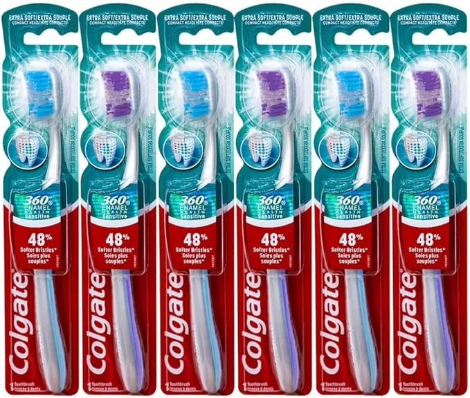 Colgate 360 Enamel Health Sensitive Toothbrush, Compact Head, Extra Soft - Pack of 6