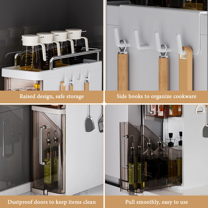 2 Layer Storage Shelf Kitchen Utensil Rack Pull-Out Kitchen Spice Rack Narrow Countertop Organizer Spice Sauce Storage Shelf thumbnail 2