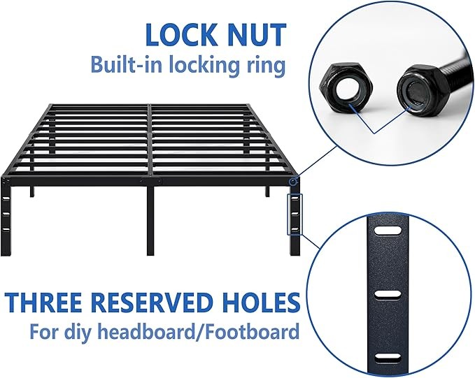 Metal Bed Frame,King Size Bed Frame with Storage Space,Heavy Duty Sturdy Mattress Foundation,Easy Assembly,No Box Spring Needed, Black,14 Inch,King thumbnail 3
