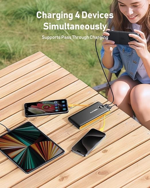 Portable Charger Power Bank Built in Cables and Wall Plug, 10000mAh iPhone Battery Pack Fast Charging, USB C External Slim Power Bank, Travel Essentials Compatible with iPhone 16 15 14 13 Samsung iPad thumbnail 2
