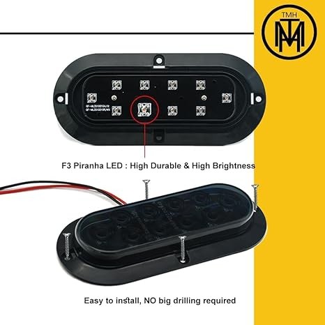 TMH 6" Oval Smoked Lens/Red LED Trailer Tail Light Surface Mount 10 LED Waterproof Stop Brake Turn Trailer Lights for Truck RV Bus Lorry Low-High Brightness 12V DC, 2PCS thumbnail 5