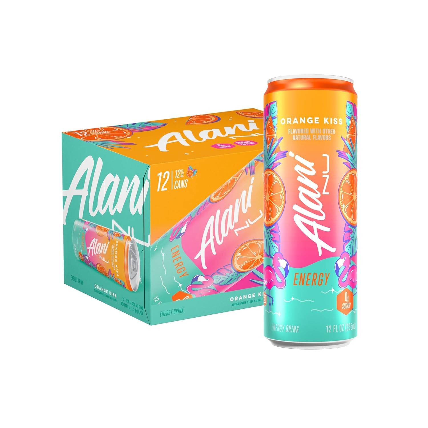 Alani Nu ORANGE KISSSugar Free Low Calorie Energy Drinks | 200mg Caffeine | Biotin B Vitamins | Zero Sugar | 15 Calories | 12 Fl Oz Cans | 12 Pack