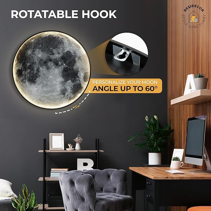 Dimmable Modern Moon Wall Lamp 20W LED 23.6 inch Wall Light Fixture Plug in with Remote Control Wall Light for Hallway Office Living Room Bedroom Spa Study Cafe Decoration thumbnail 6