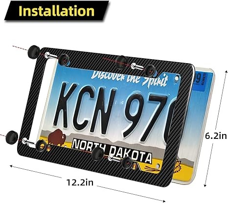 Black Carbon Fiber License Plate Frame, 2 Pack Glossy Waterproof Plastic Number Plate Frame Print Carbon Fiber Pattern for Man and Women (with Fasteners and Screws) thumbnail 2