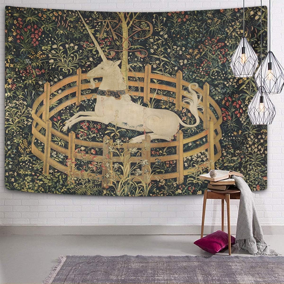 Semtomn Tapestry Artwork Wall Hanging Medieval Vintage Hunting Unicorn Captivity Him Her 60x80 Inches Home Decor Tapestries Mattress Tablecloth Curtain Print thumbnail 3