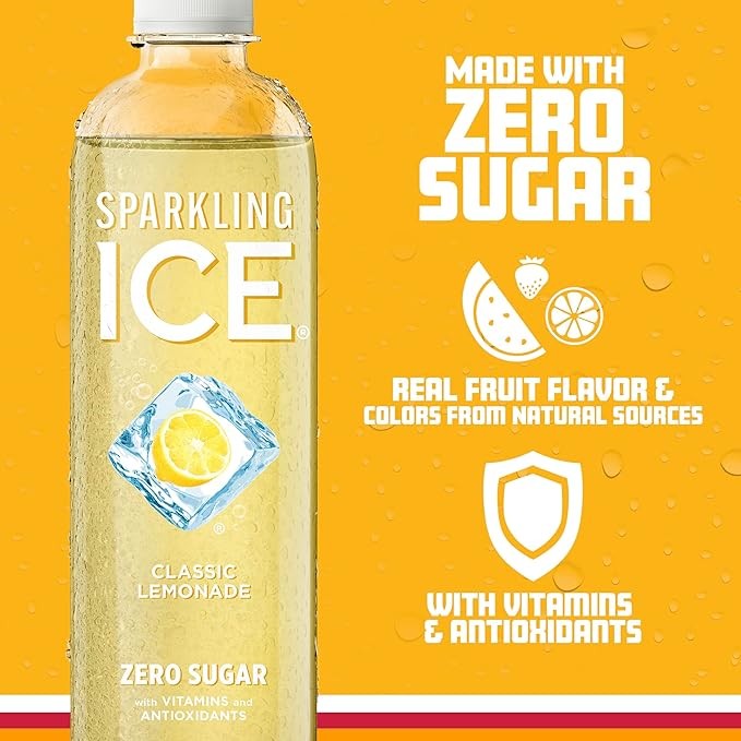 Sparkling Ice, Classic Lemonade Sparkling Water, Zero Sugar Flavored Water, with Vitamins and Antioxidants, Low Calorie Beverage, 17 oz Bottles (Pack of 12) thumbnail 2