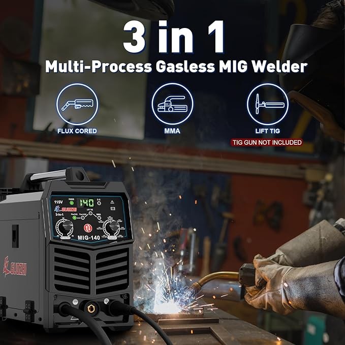 GZ GUOZHI 140A MIG Welder, 3 in 1 Welder FLUX MIG/ARC/Lift TIG Multi-Process Mig Welder, 110V Welding Machine, Welder Machine 110v Flux Core Welder with Welding Gun thumbnail 6