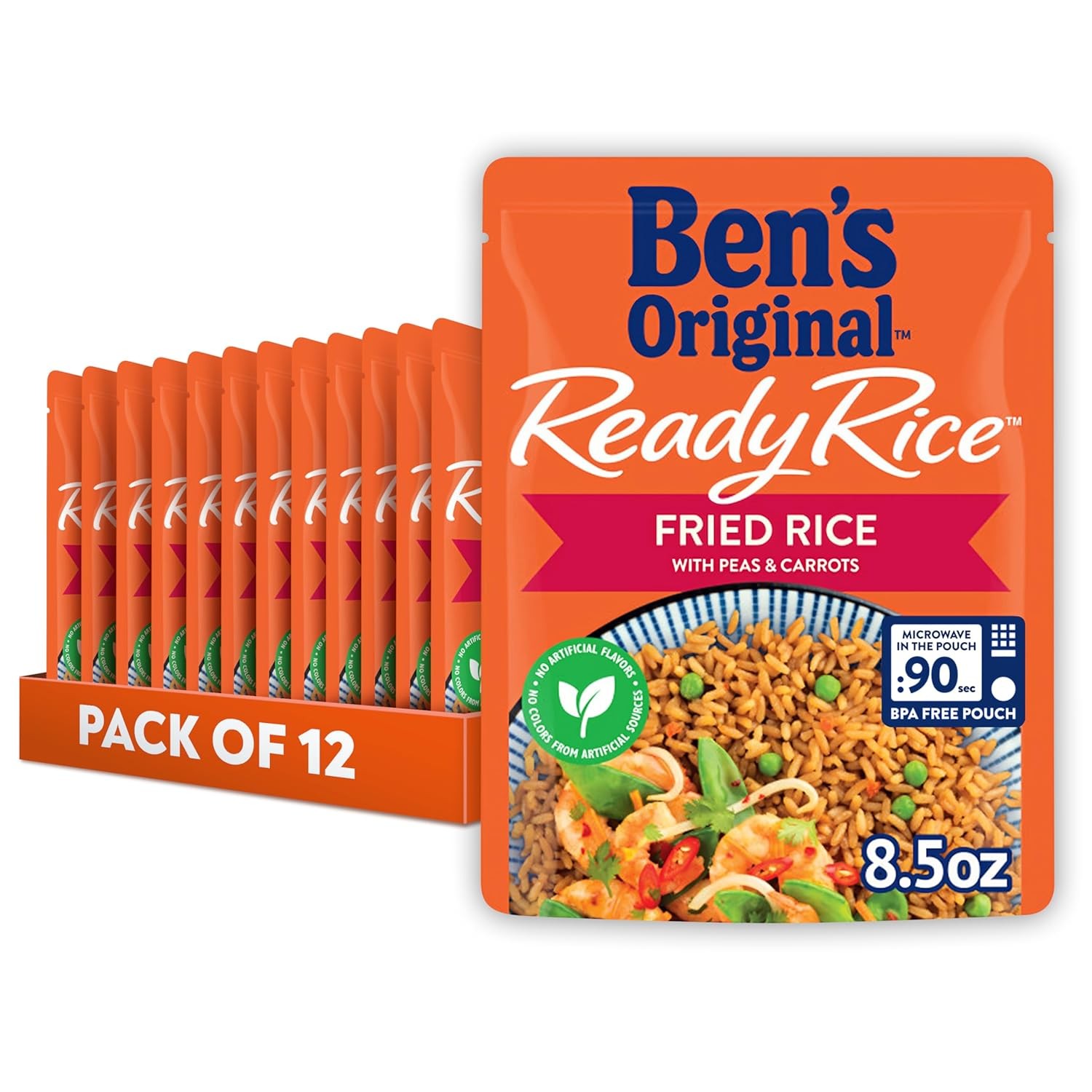 BEN'S ORIGINAL Ready Rice Fried Flavored Rice, Easy Dinner Side, 8.5 oz Pouch (Pack of 12)