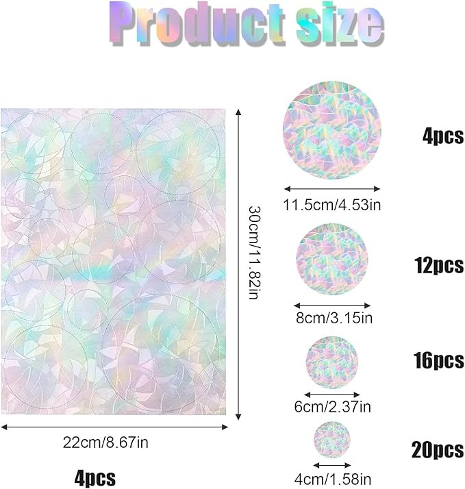 52PCS Anti-Collision Window Stickers for Birds, Window Strike Prevention Stickers Rainbow Alert Decals Clings to Prevent Bird Strikes, Prism for Sticker to Protect Birds Against Glass thumbnail 4