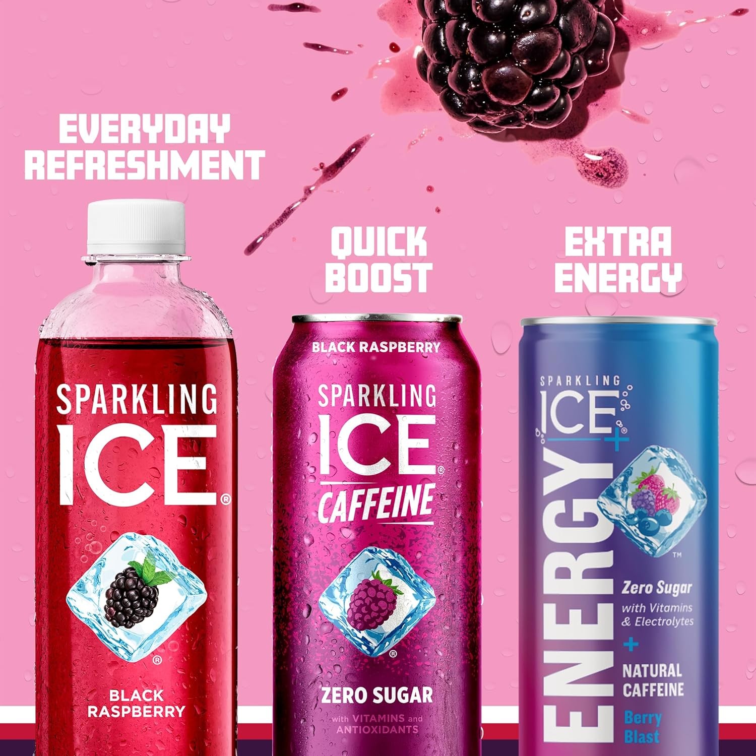Sparkling Ice Caffeine Black Raspberry Sparkling Water with Caffeine, Zero Sugar, with Antioxidants and Vitamins,16 fl oz Cans (Pack Of 12) thumbnail 5