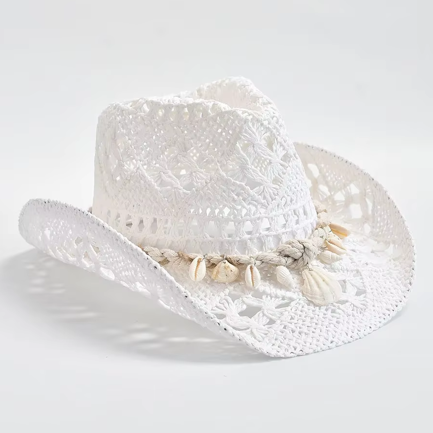 Summer Hand Woven Straw Hat for Women Shell Decoration Holiday Beach Sun Hat Chapeu Panama Feminino White thumbnail 4