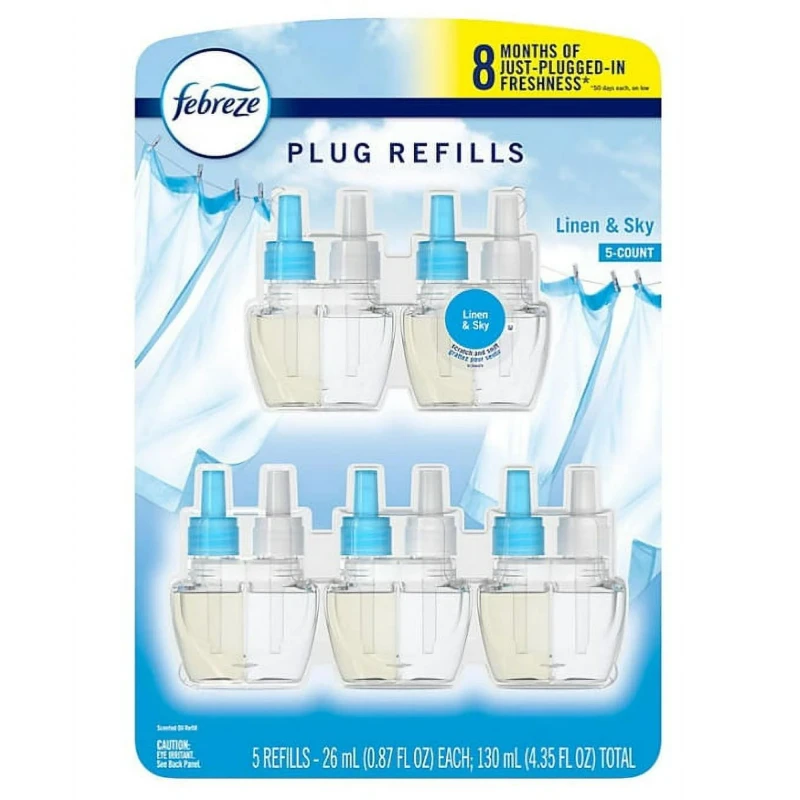 Febreze Plug Odor-Eliminating Air Freshener Refills, Linen & Sky (5 refills)